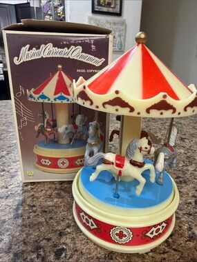 Classic Musical Carousel Toy - Cream & Red